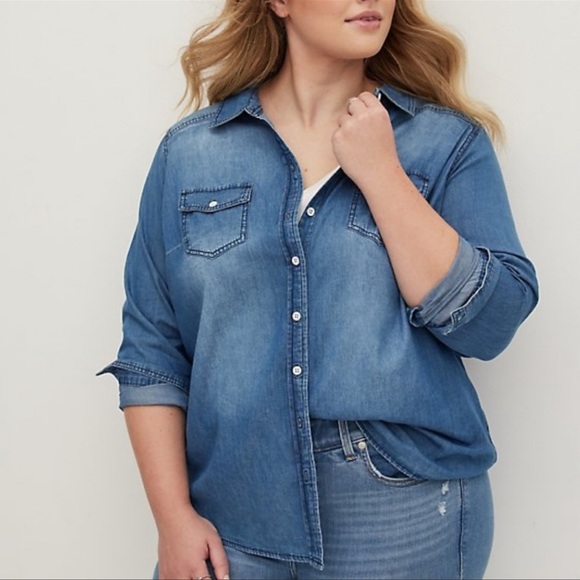 torrid Tops - Torrid Denim Button Up Light Blue Soft Comfortable Size 2